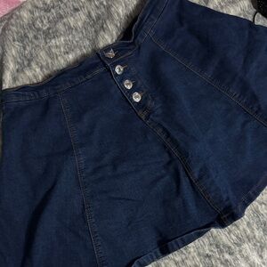 Dark Blue Denim Skirt with Button Detail
